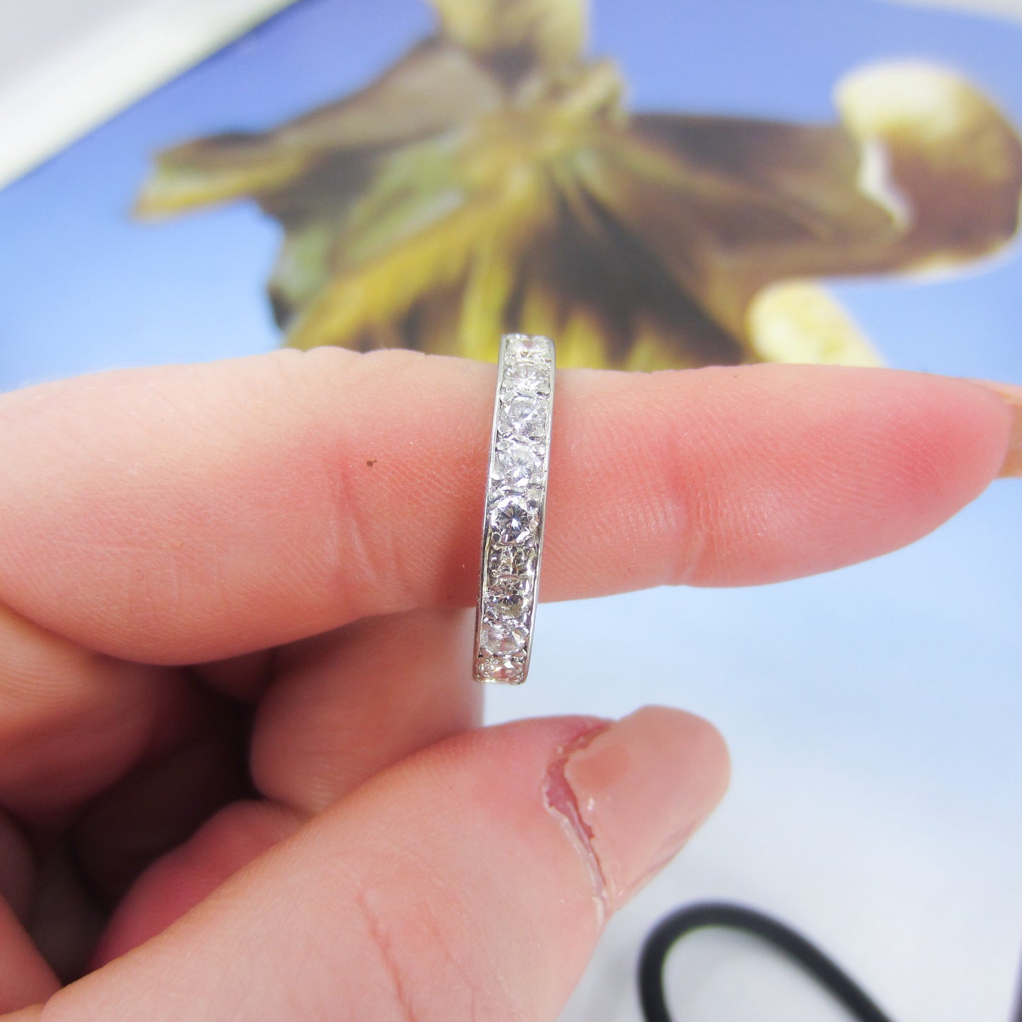 Vintage French Diamond Eternity Band Platinum, size 8.25 c. 1950