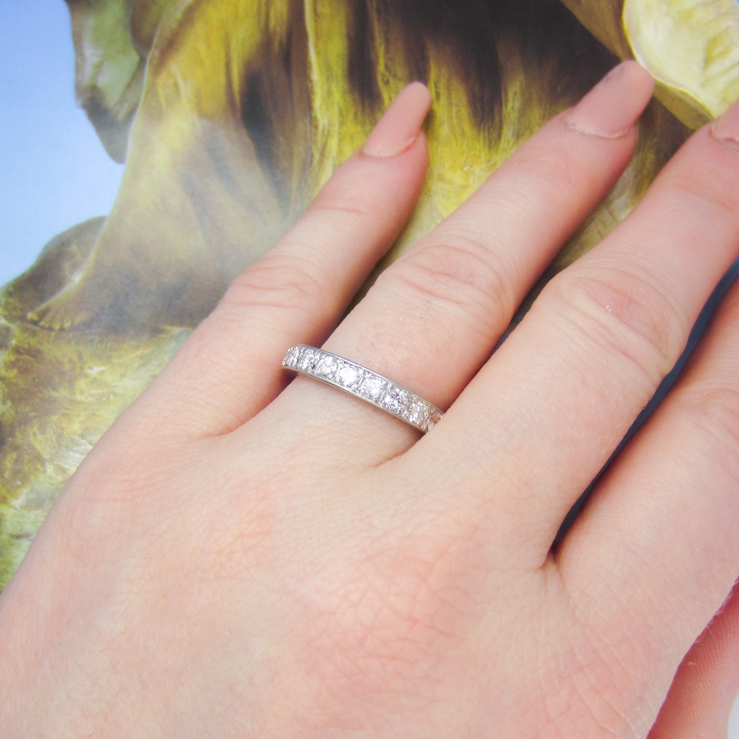 Vintage French Diamond Eternity Band Platinum, size 8.25 c. 1950