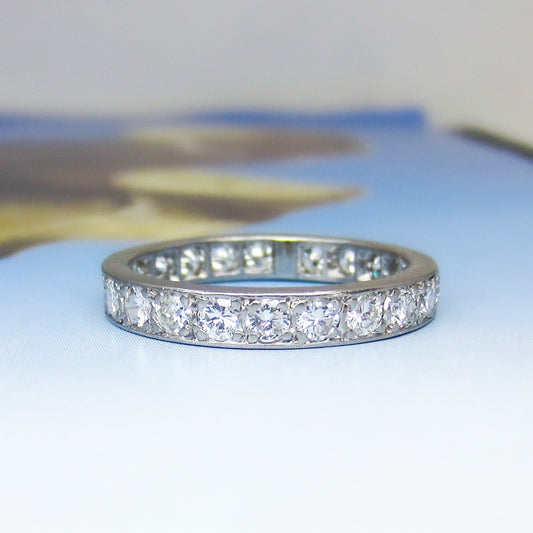SOLD-Vintage French Diamond Eternity Band Platinum, size 8.25 c. 1950