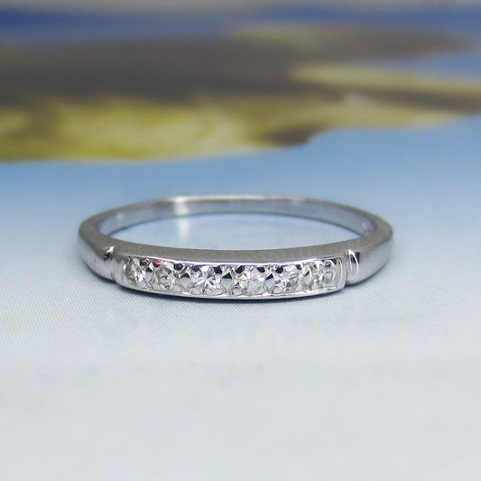 Art Deco Bead Set Six Diamond Band 14k c. 1930