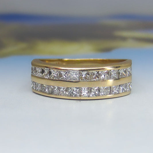 SOLD--Vintage Channel Set Princess Cut Diamond Band 14k c. 1990