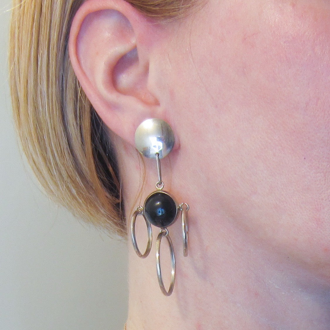 Vintage Post Modern Onyx Mobile Earrings Sterling c. 1980
