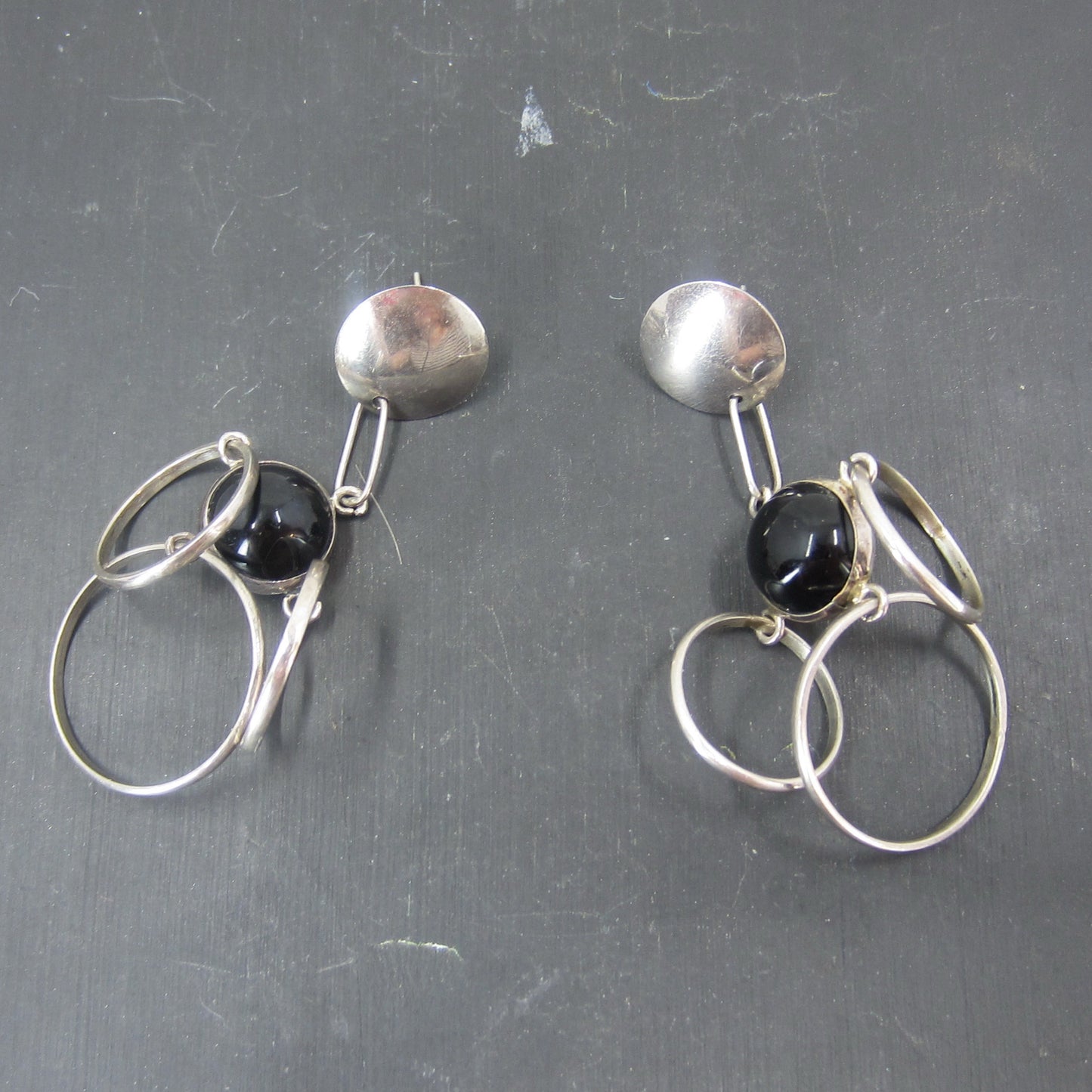 Vintage Post Modern Onyx Mobile Earrings Sterling c. 1980