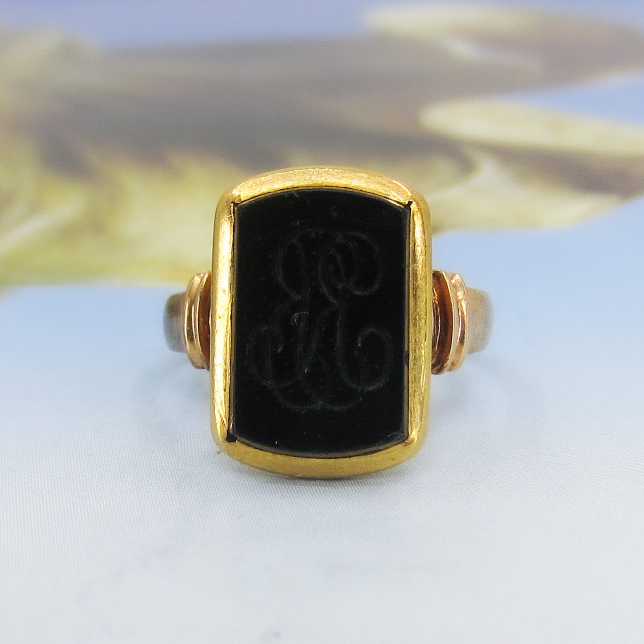 Victorian Onyx Intaglio “RB” Signet 18k c. 1874