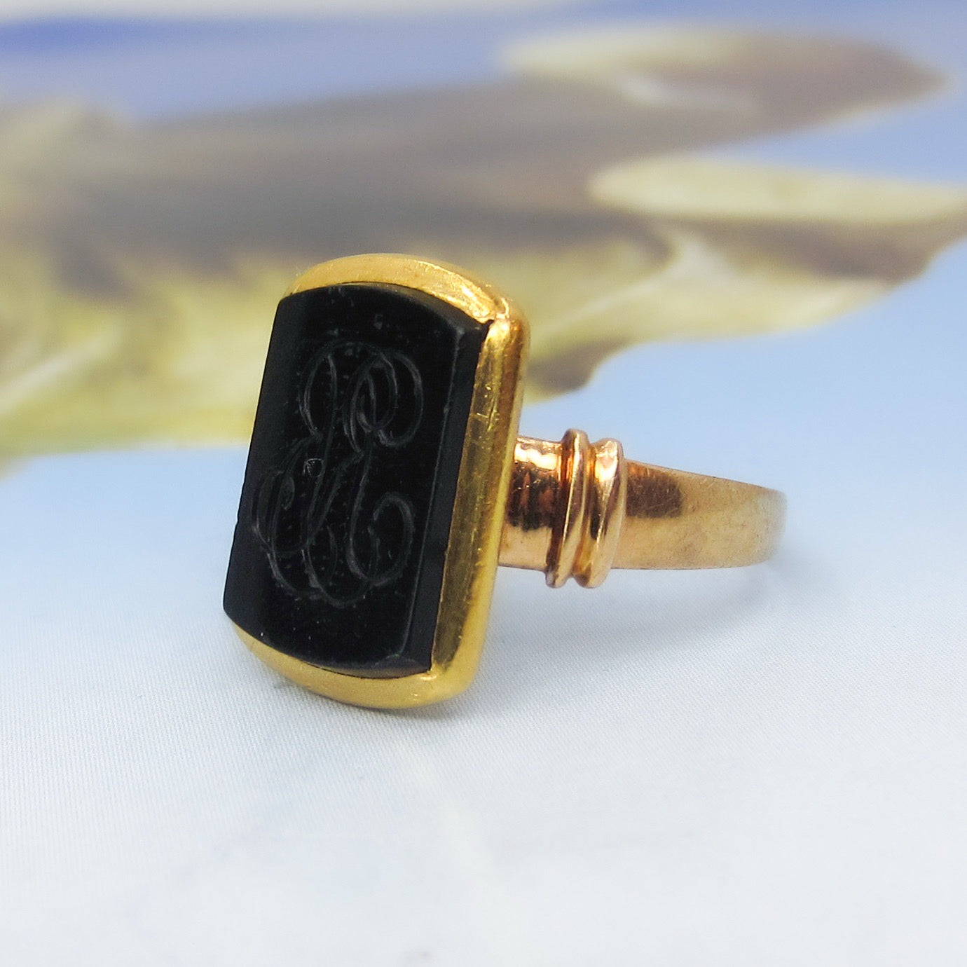 Victorian Onyx Intaglio “RB” Signet 18k c. 1874
