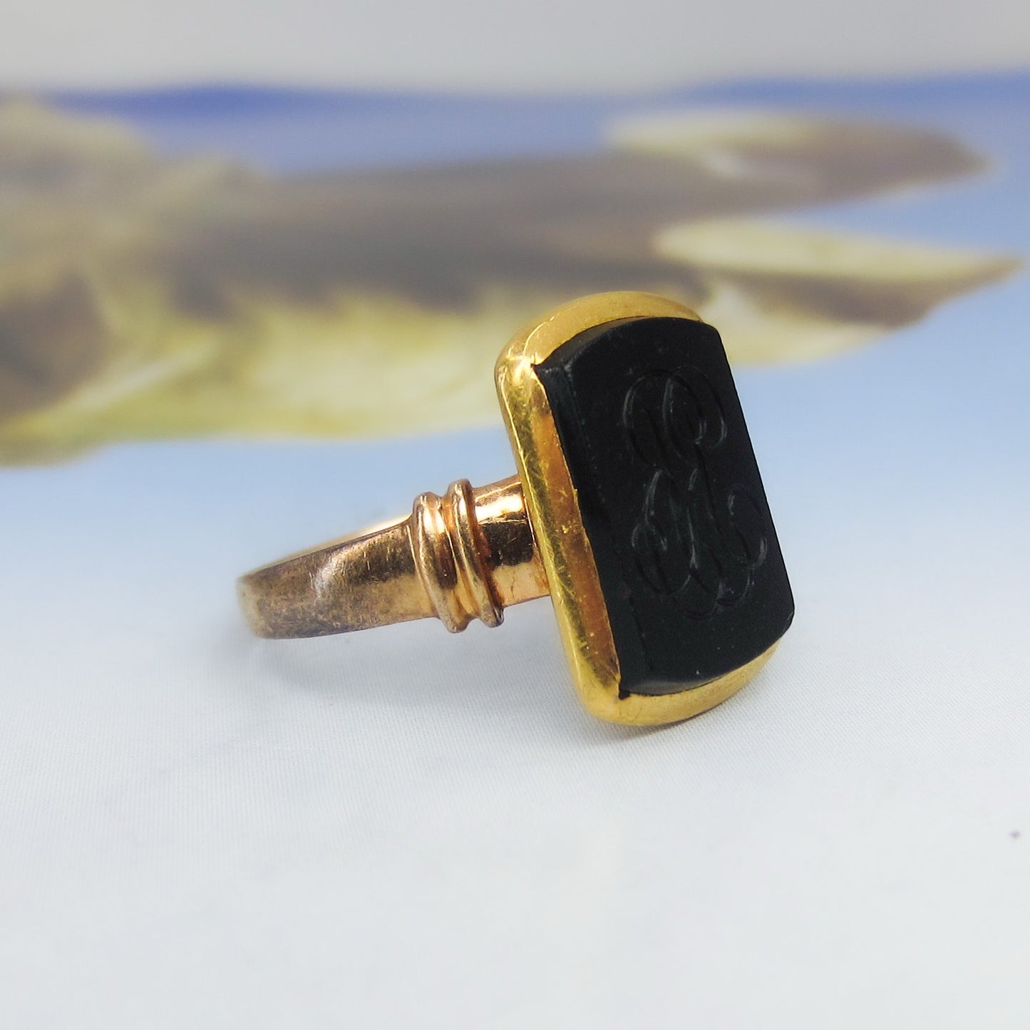 Victorian Onyx Intaglio “RB” Signet 18k c. 1874