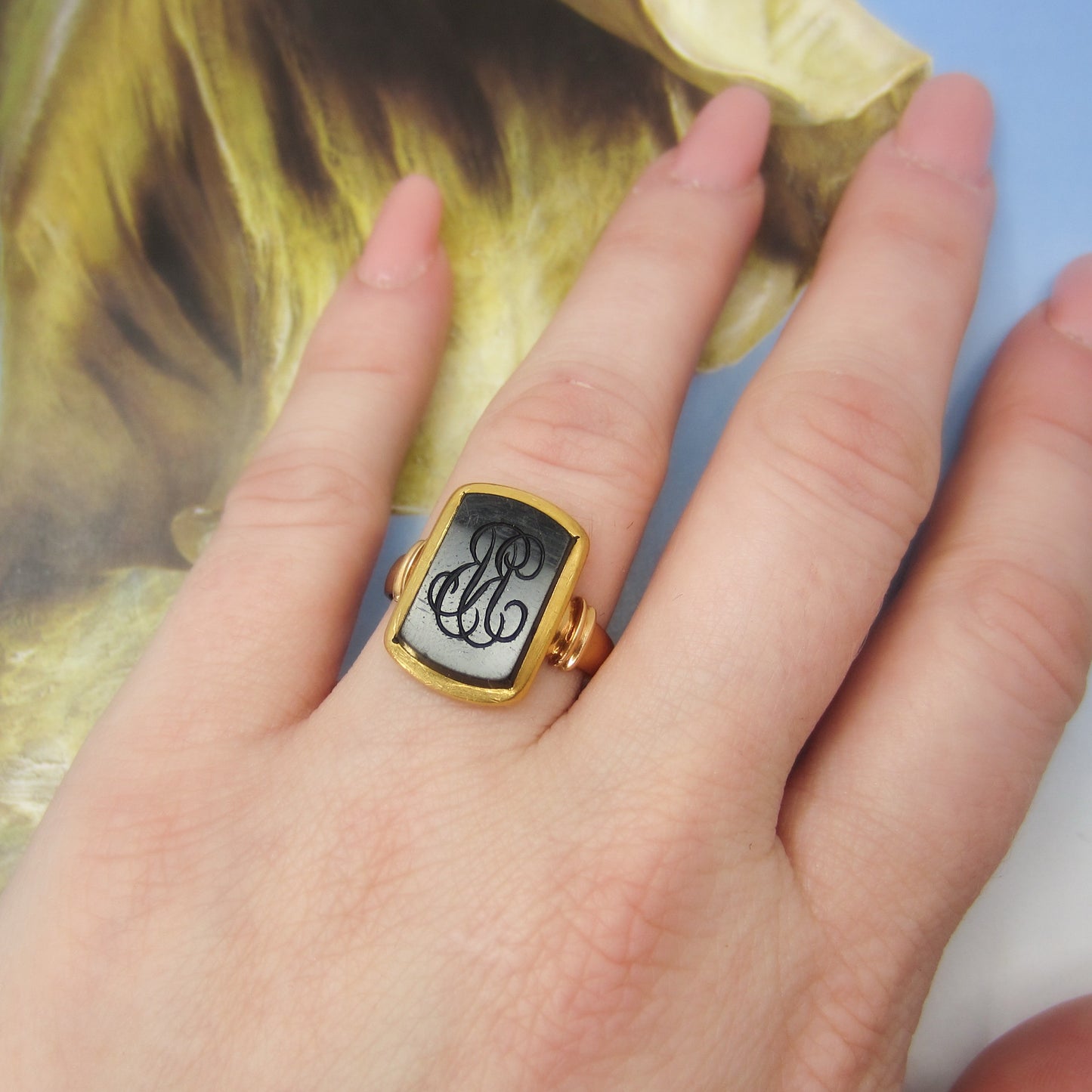 Victorian Onyx Intaglio “RB” Signet 18k c. 1874