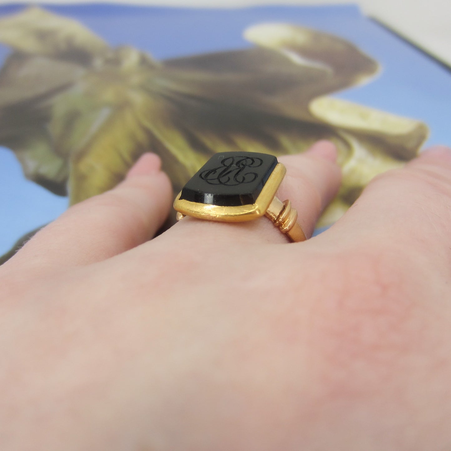 Victorian Onyx Intaglio “RB” Signet 18k c. 1874