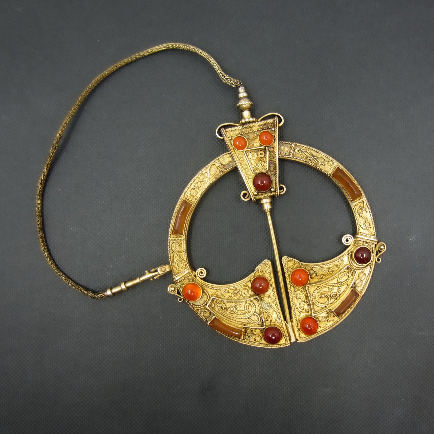 Vintage Large Carnelian Penannular Brooch Gilt Silver