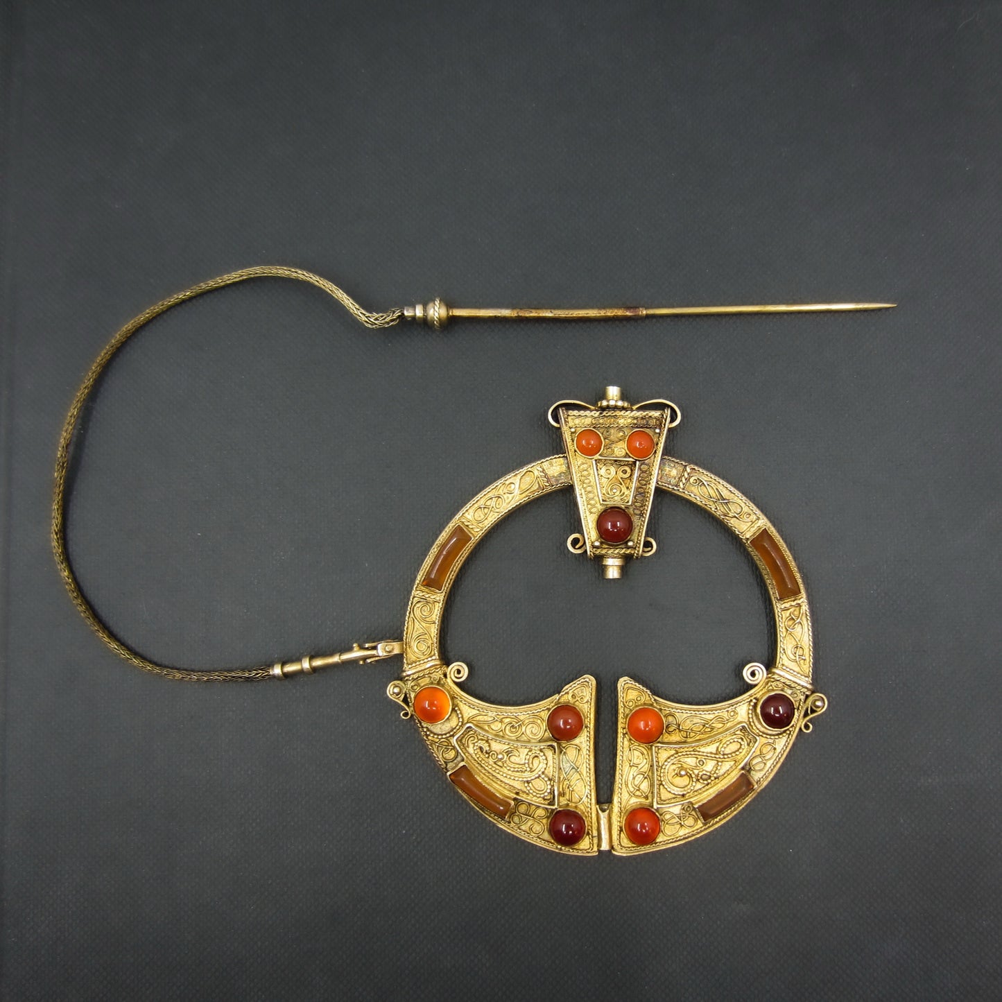 Vintage Large Carnelian Penannular Brooch Gilt Silver