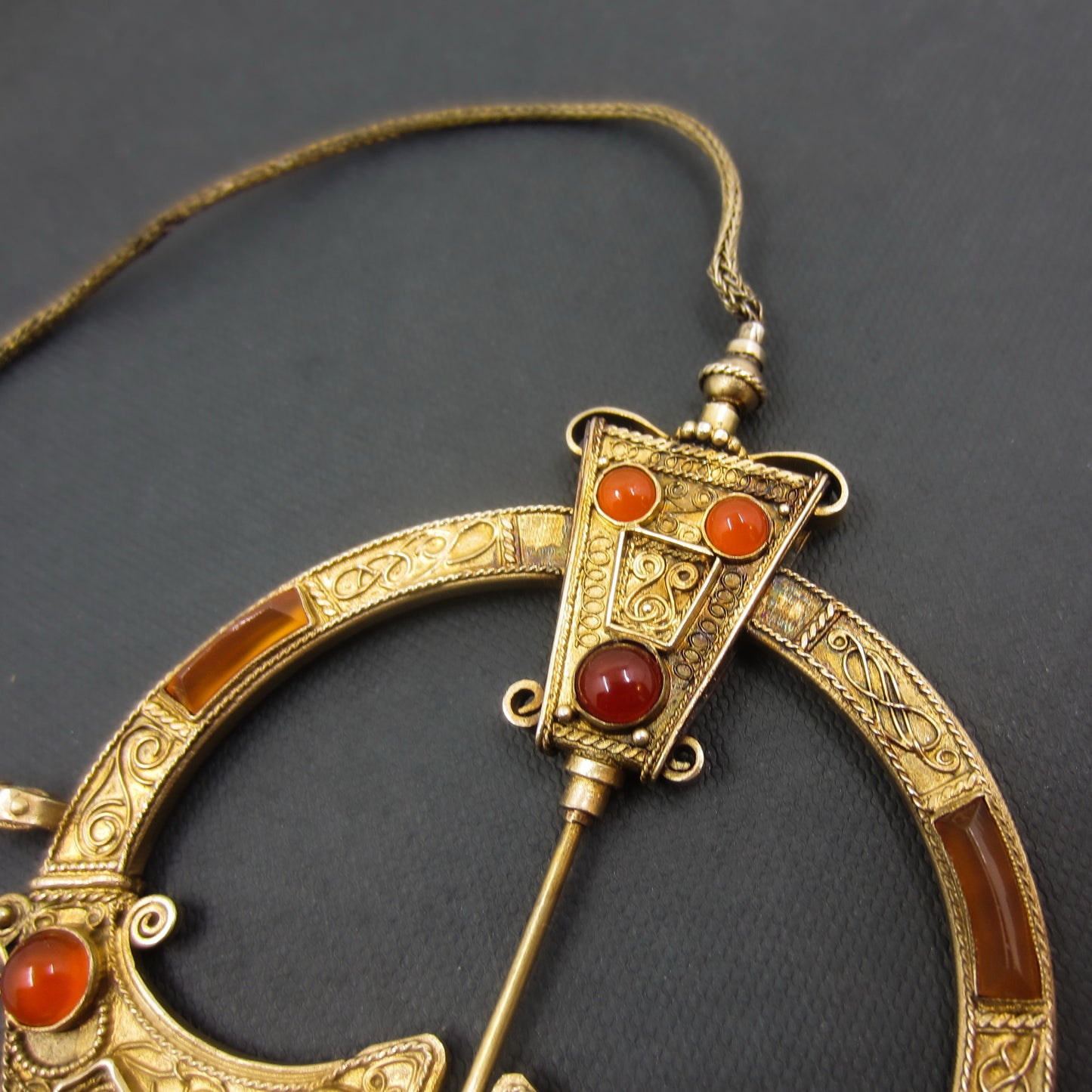 Vintage Large Carnelian Penannular Brooch Gilt Silver