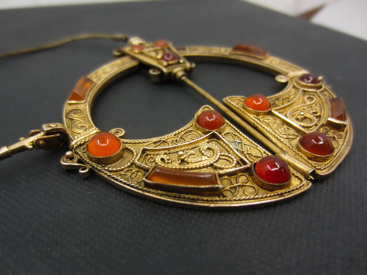 Vintage Large Carnelian Penannular Brooch Gilt Silver