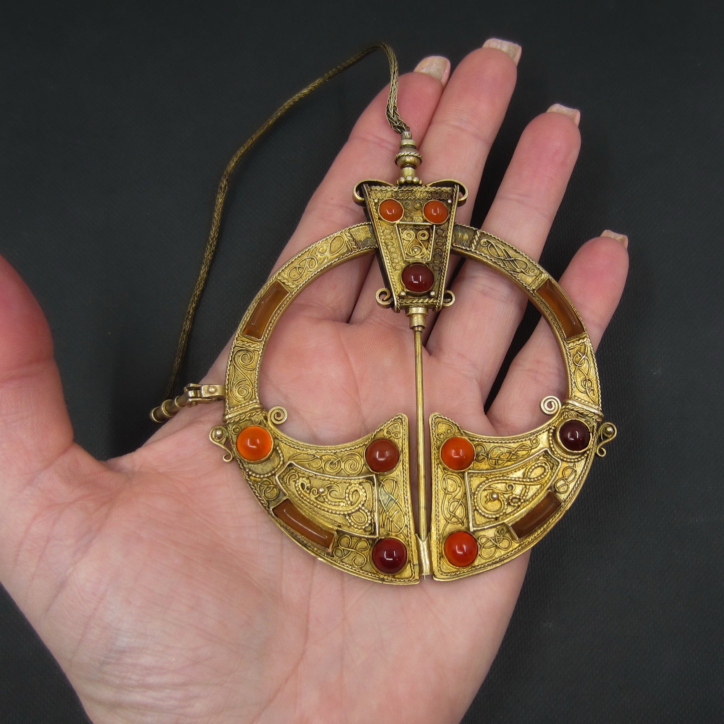 Vintage Large Carnelian Penannular Brooch Gilt Silver