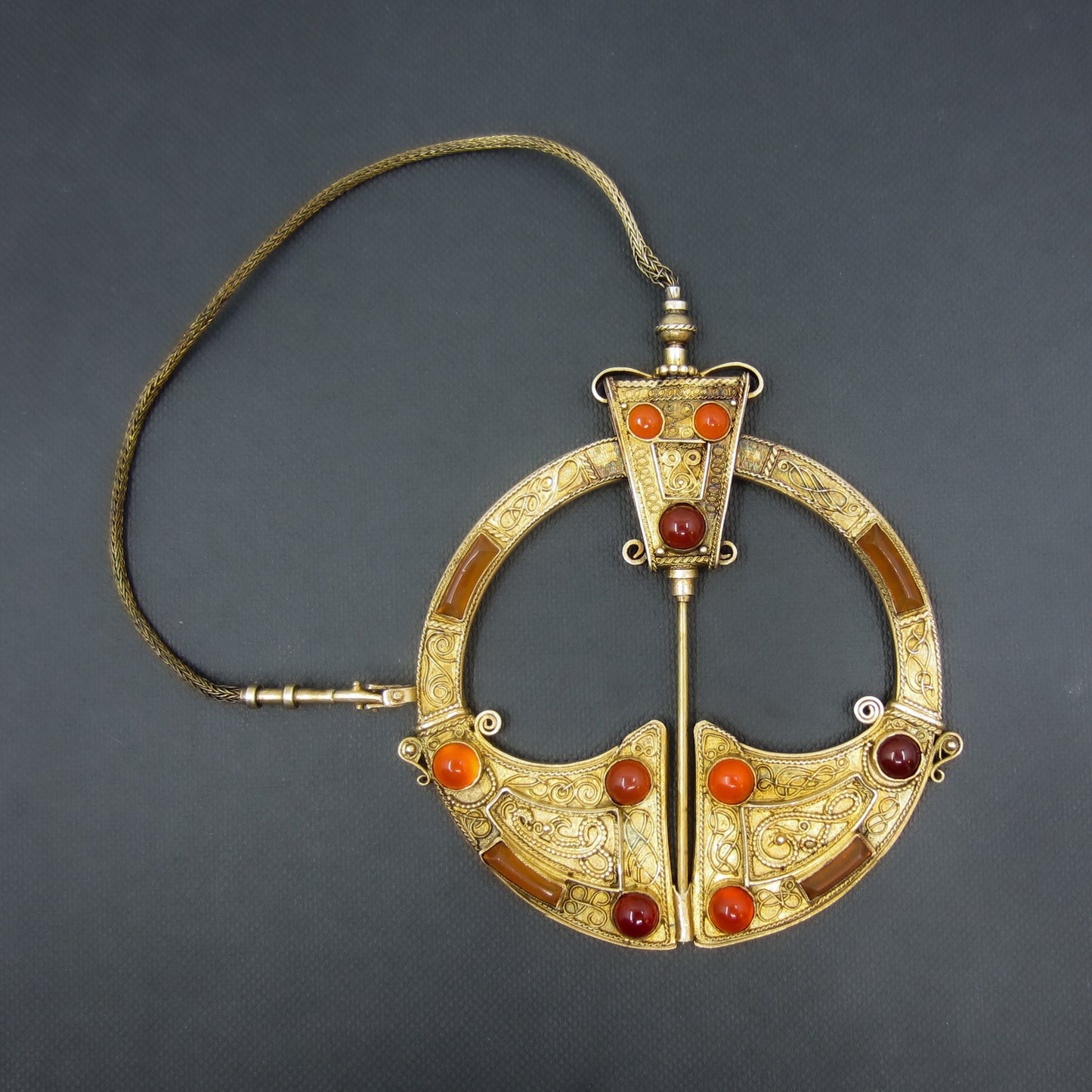 Vintage Large Carnelian Penannular Brooch Gilt Silver