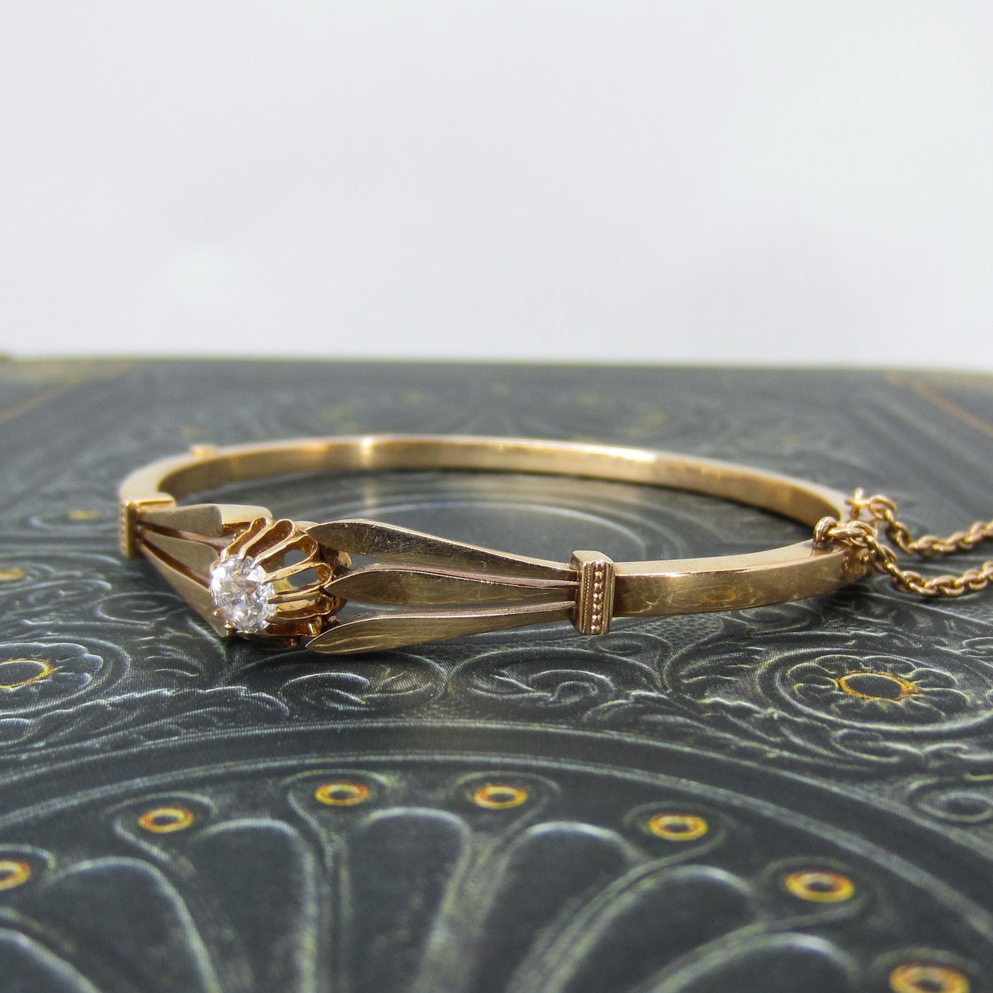 Victorian Old Mine Diamond Hinged Bangle 14k c. 1880