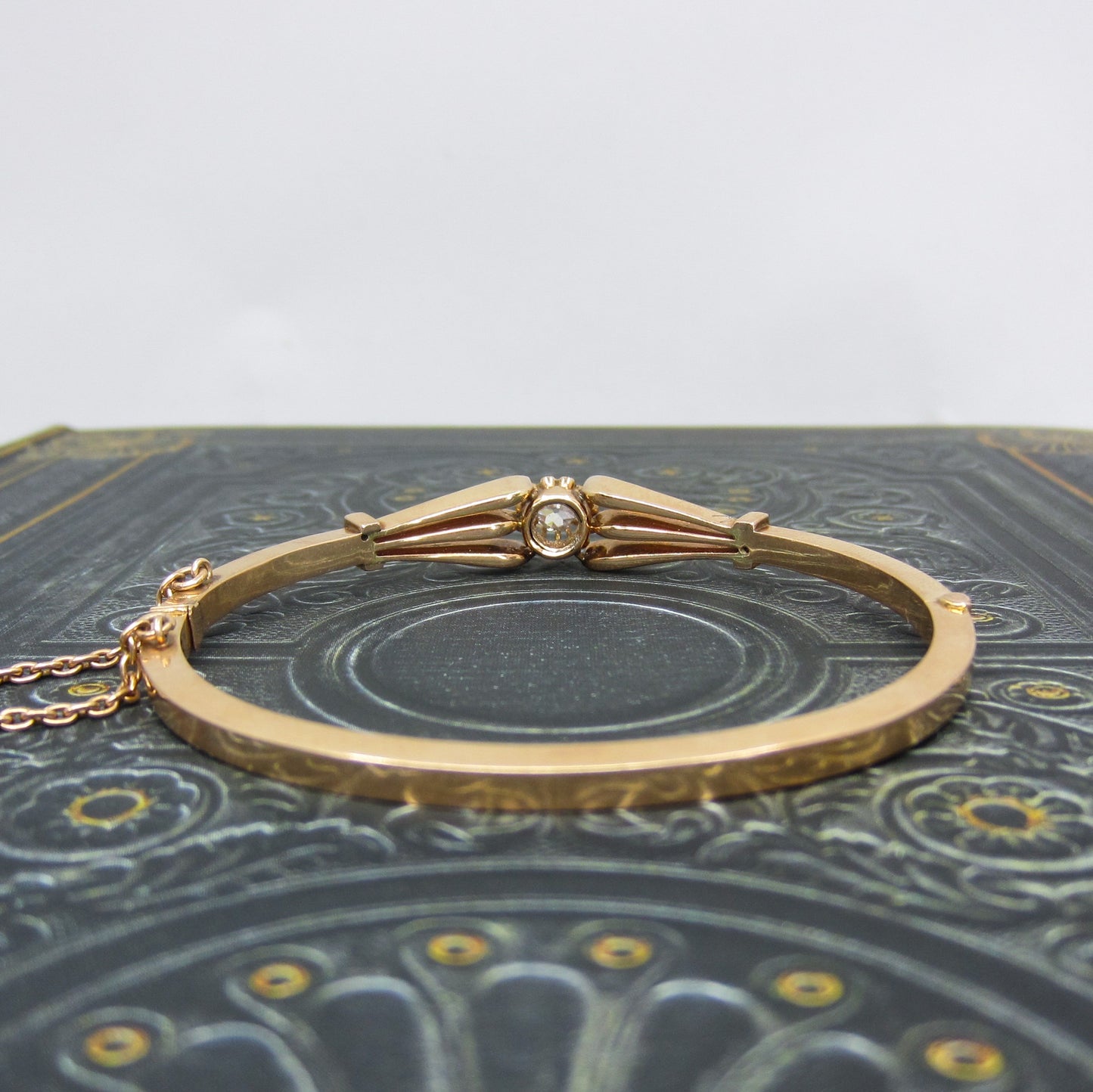 Victorian Old Mine Diamond Hinged Bangle 14k c. 1880