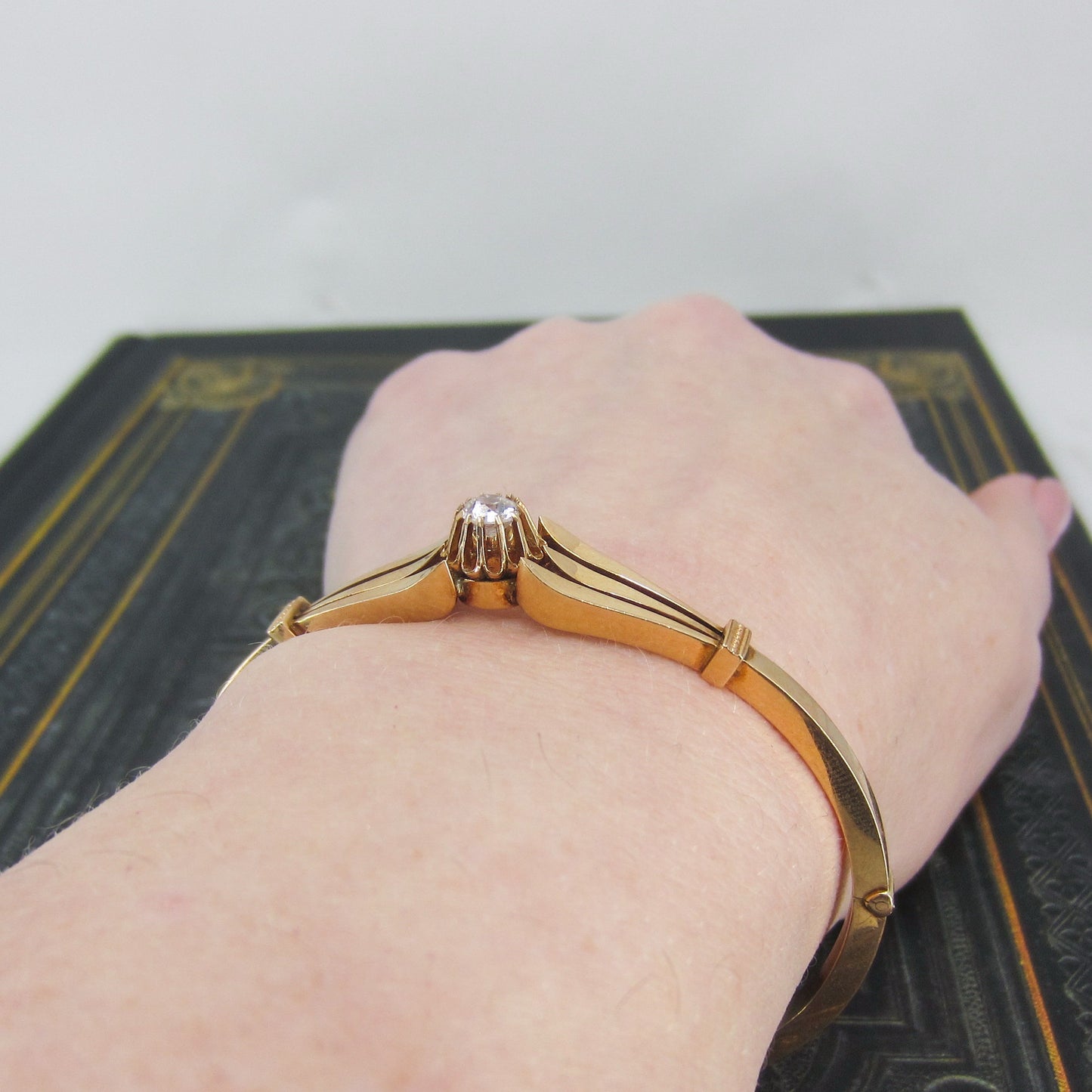 Victorian Old Mine Diamond Hinged Bangle 14k c. 1880