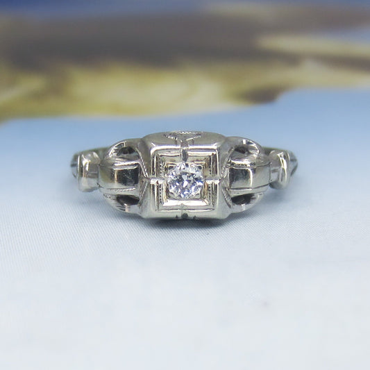 Art Deco Old European Diamond .10ct Ring 14k c. 1930