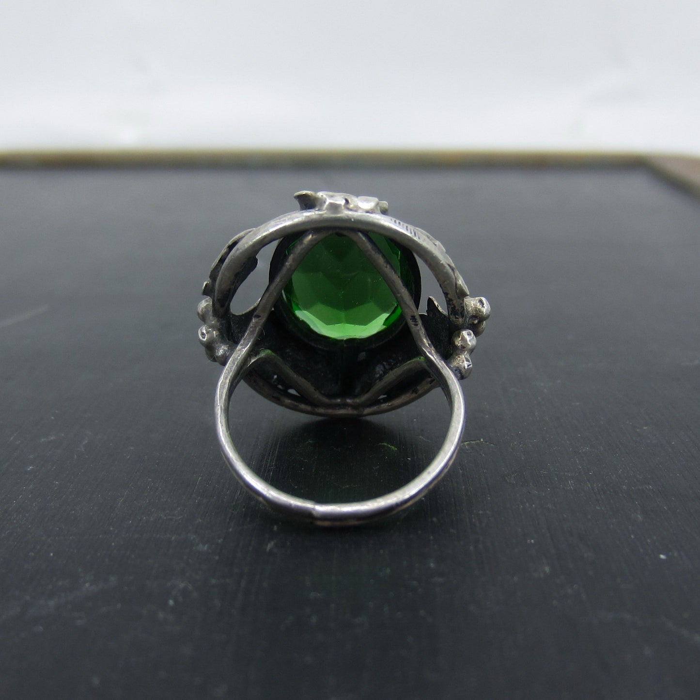 Arts & Crafts Green Glass Ring Sterling c. 1920