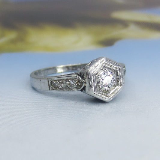 SOLD - Early Art Deco Old European Diamond .10ct Engagement Ring Platinum c. 1920