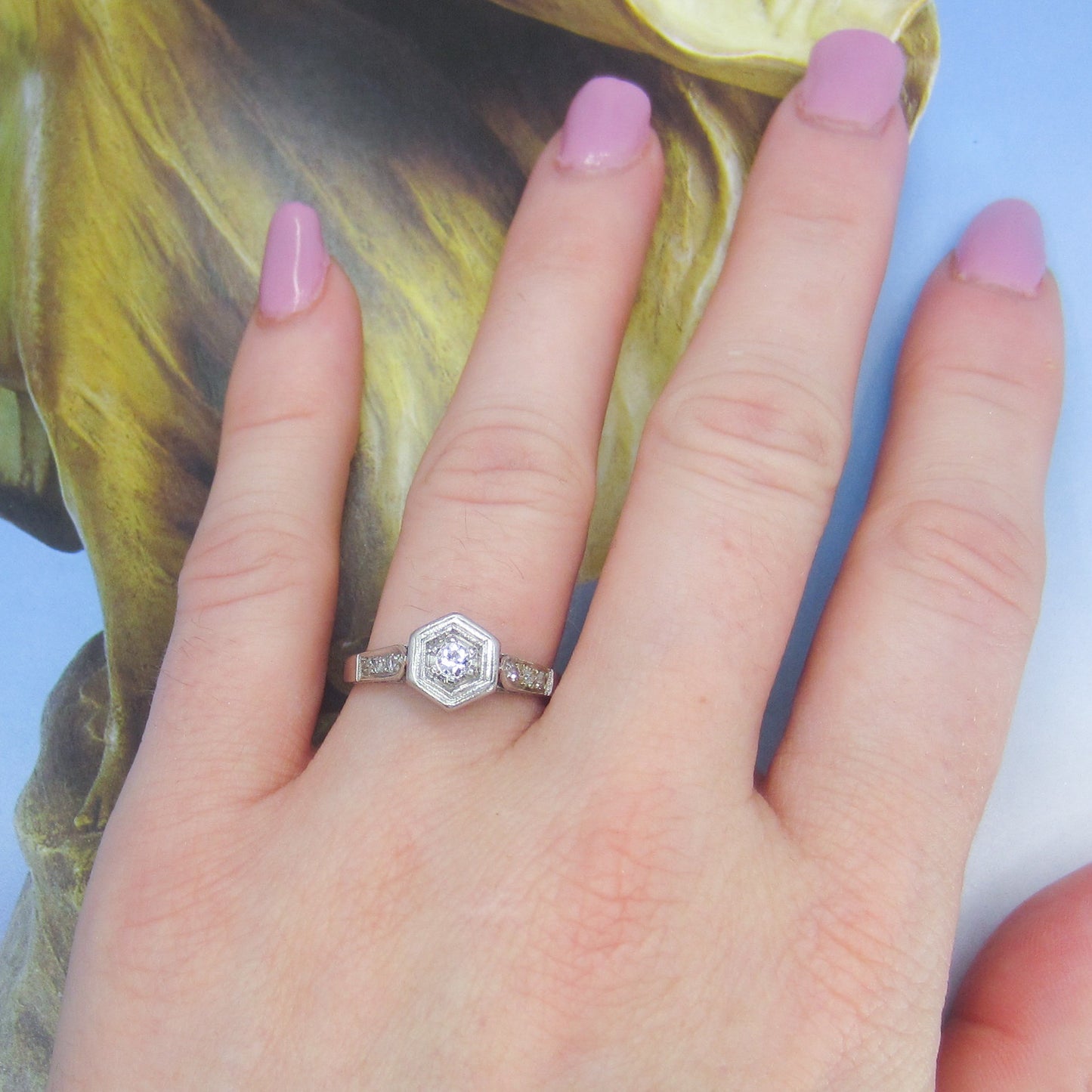 SOLD - Early Art Deco Old European Diamond .10ct Engagement Ring Platinum c. 1920