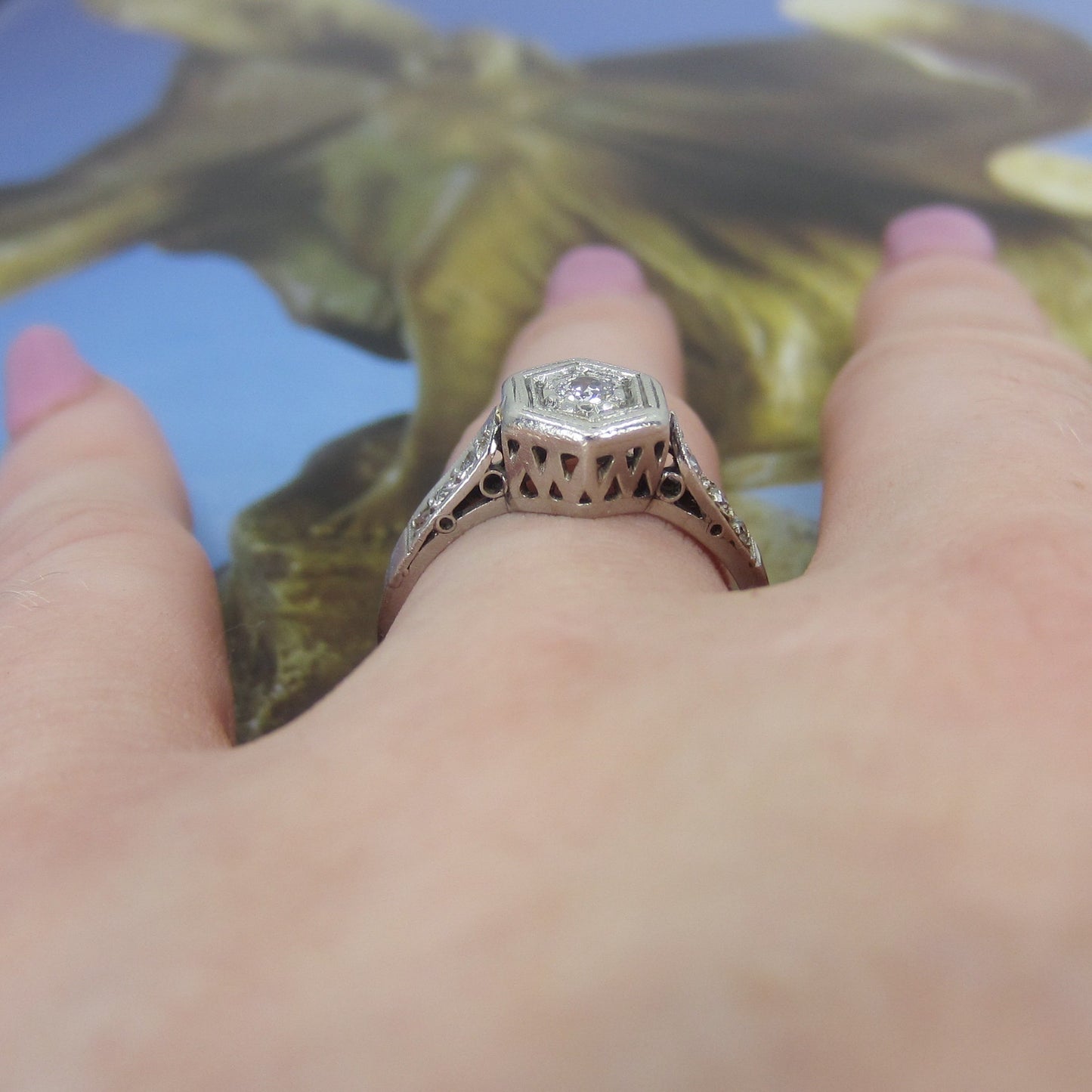 SOLD - Early Art Deco Old European Diamond .10ct Engagement Ring Platinum c. 1920