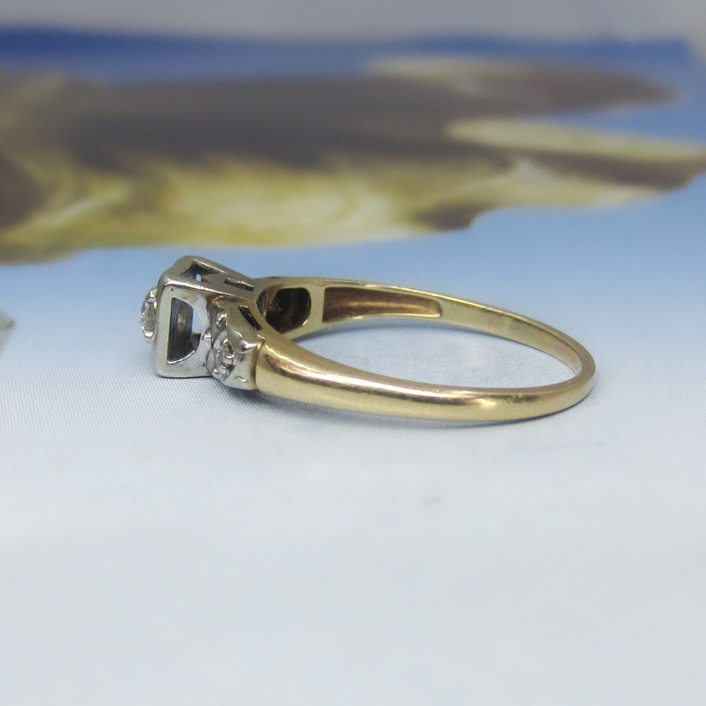 Retro Round Brilliant Cut .12ct Diamond Engagement Ring 14k c. 1940