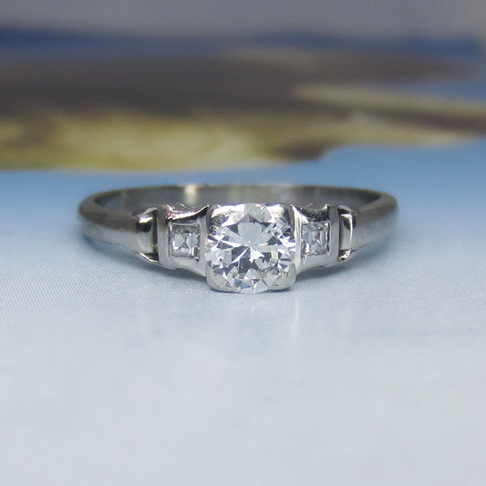 Art Deco Transitional Round Brilliant .40ct Diamond Engagement Ring Platinum/18k c. 1930