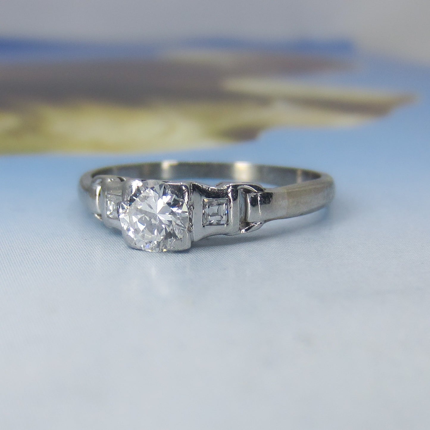 Art Deco Transitional Round Brilliant .40ct Diamond Engagement Ring Platinum/18k c. 1930