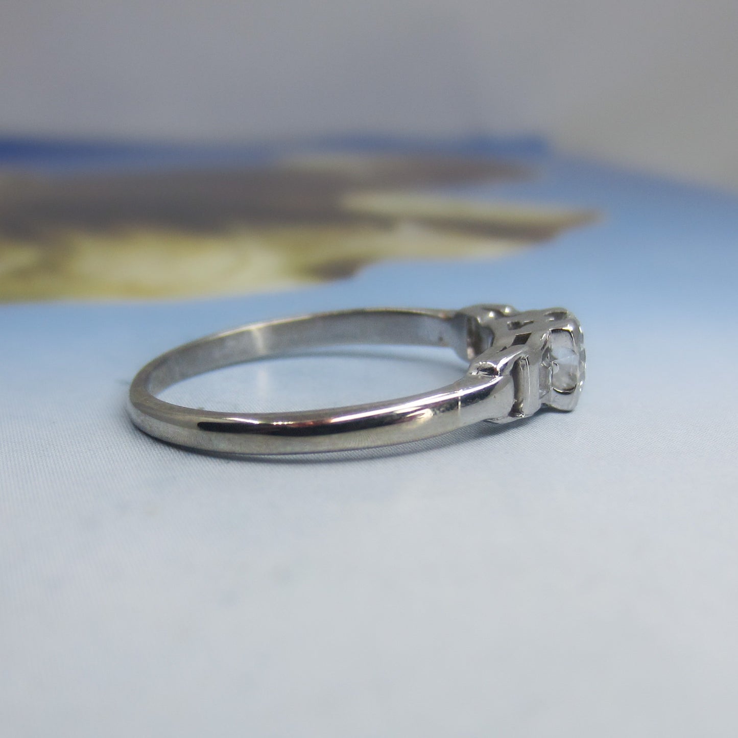 Art Deco Transitional Round Brilliant .40ct Diamond Engagement Ring Platinum/18k c. 1930