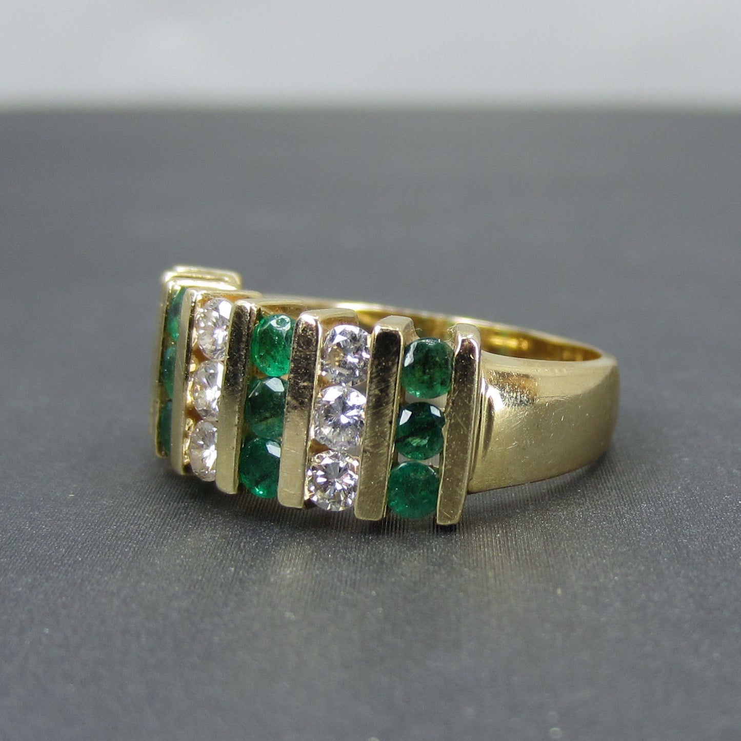 Vintage Emerald and Diamond Wide Band 14k c. 1990