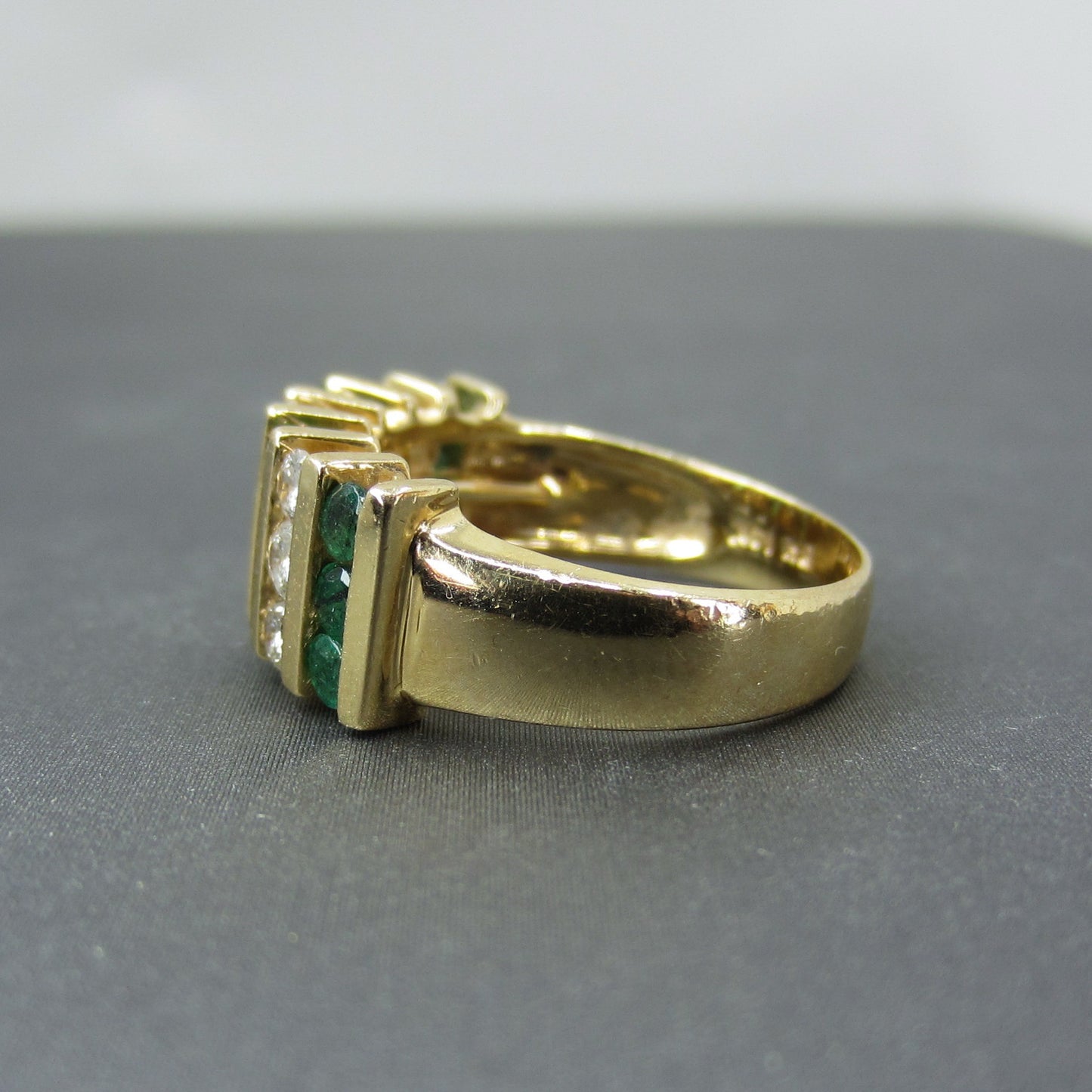 Vintage Emerald and Diamond Wide Band 14k c. 1990