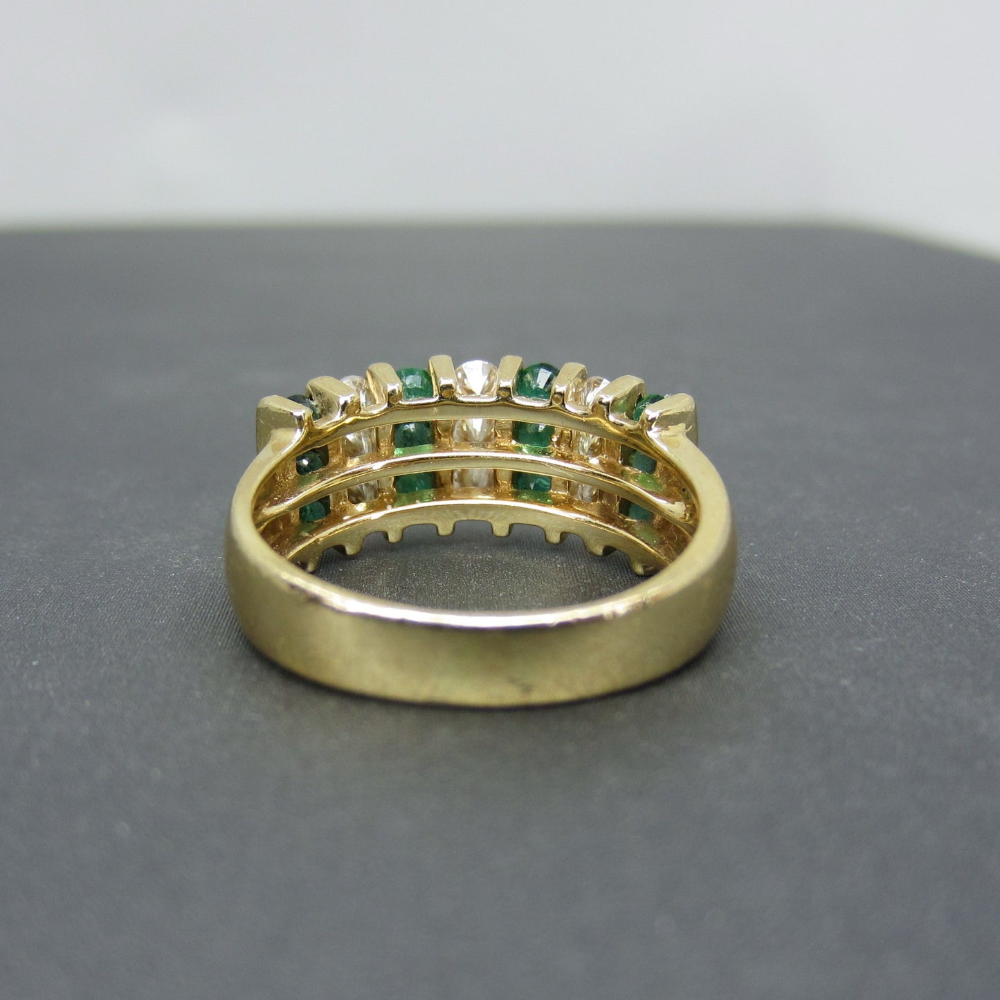 Vintage Emerald and Diamond Wide Band 14k c. 1990