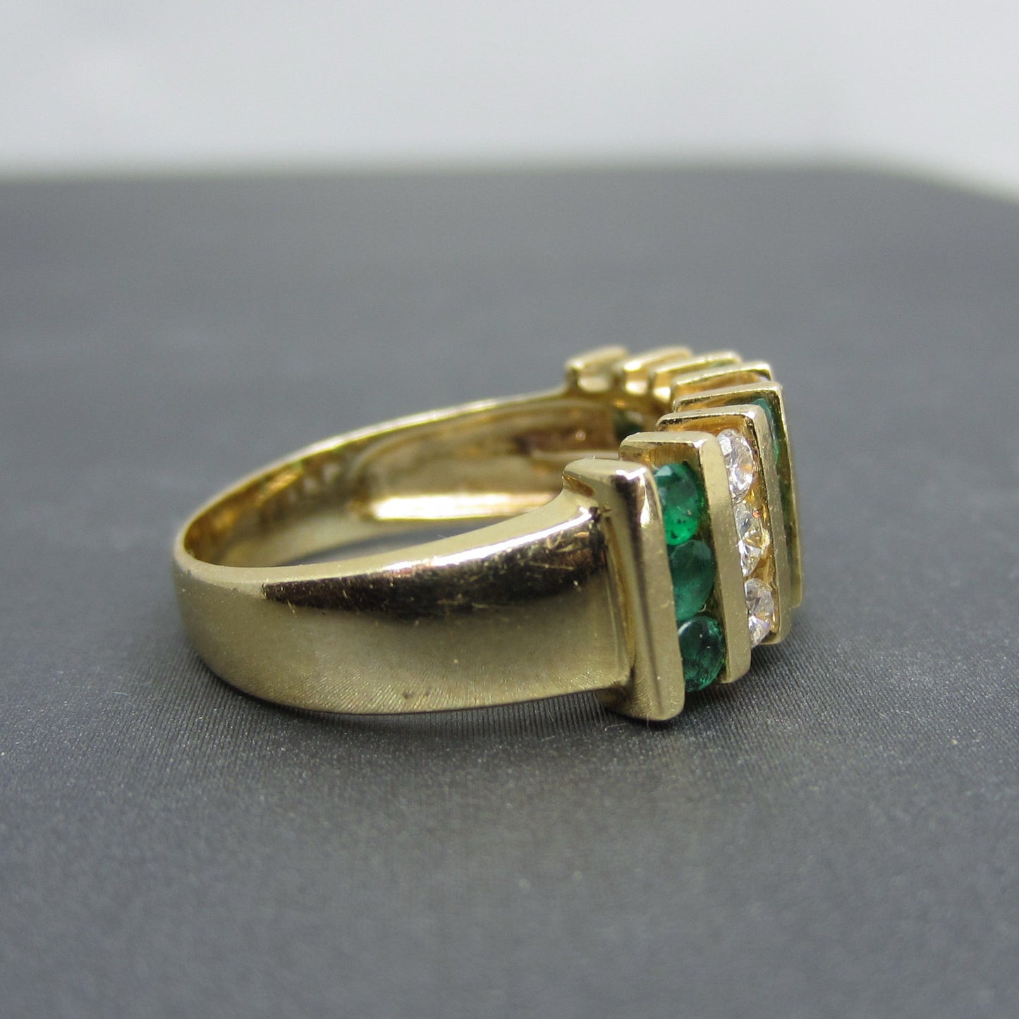 Vintage Emerald and Diamond Wide Band 14k c. 1990