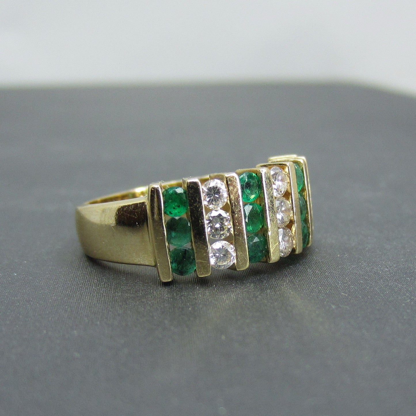Vintage Emerald and Diamond Wide Band 14k c. 1990