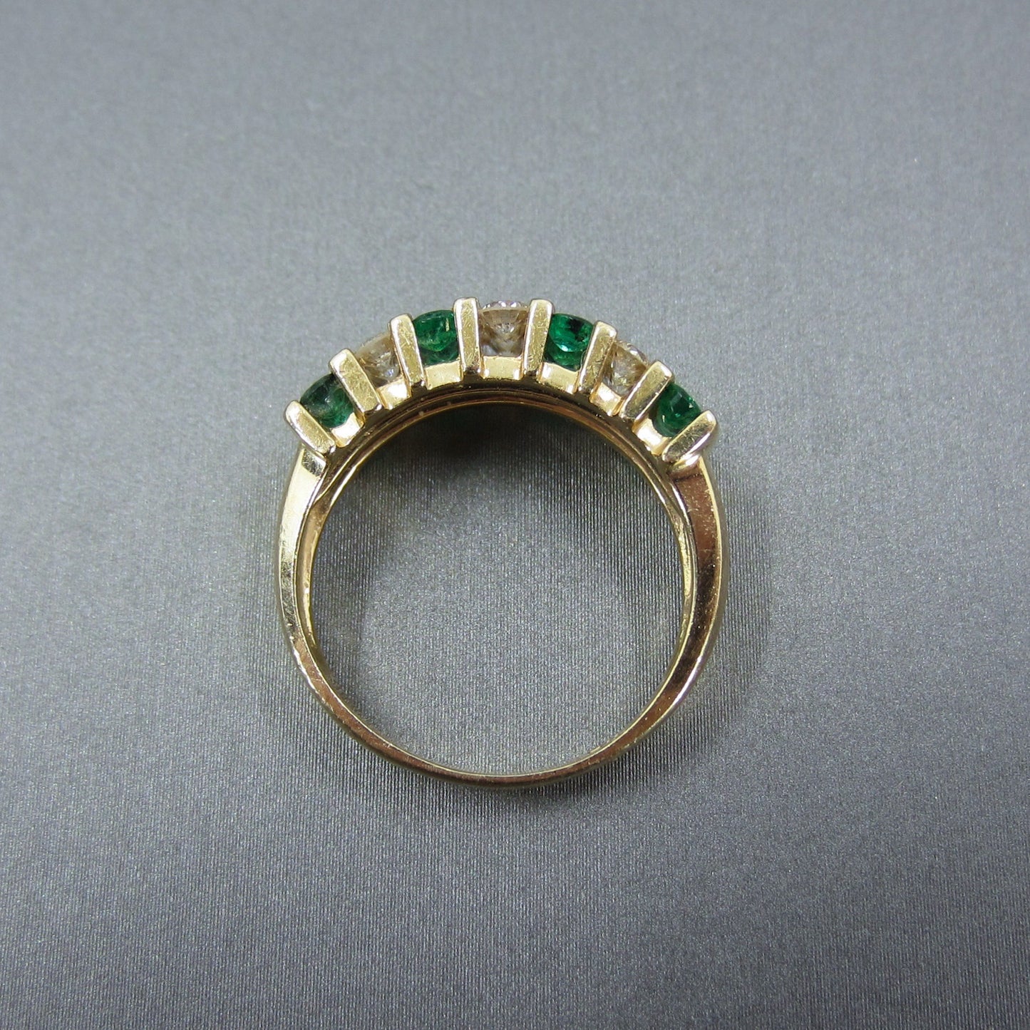 Vintage Emerald and Diamond Wide Band 14k c. 1990