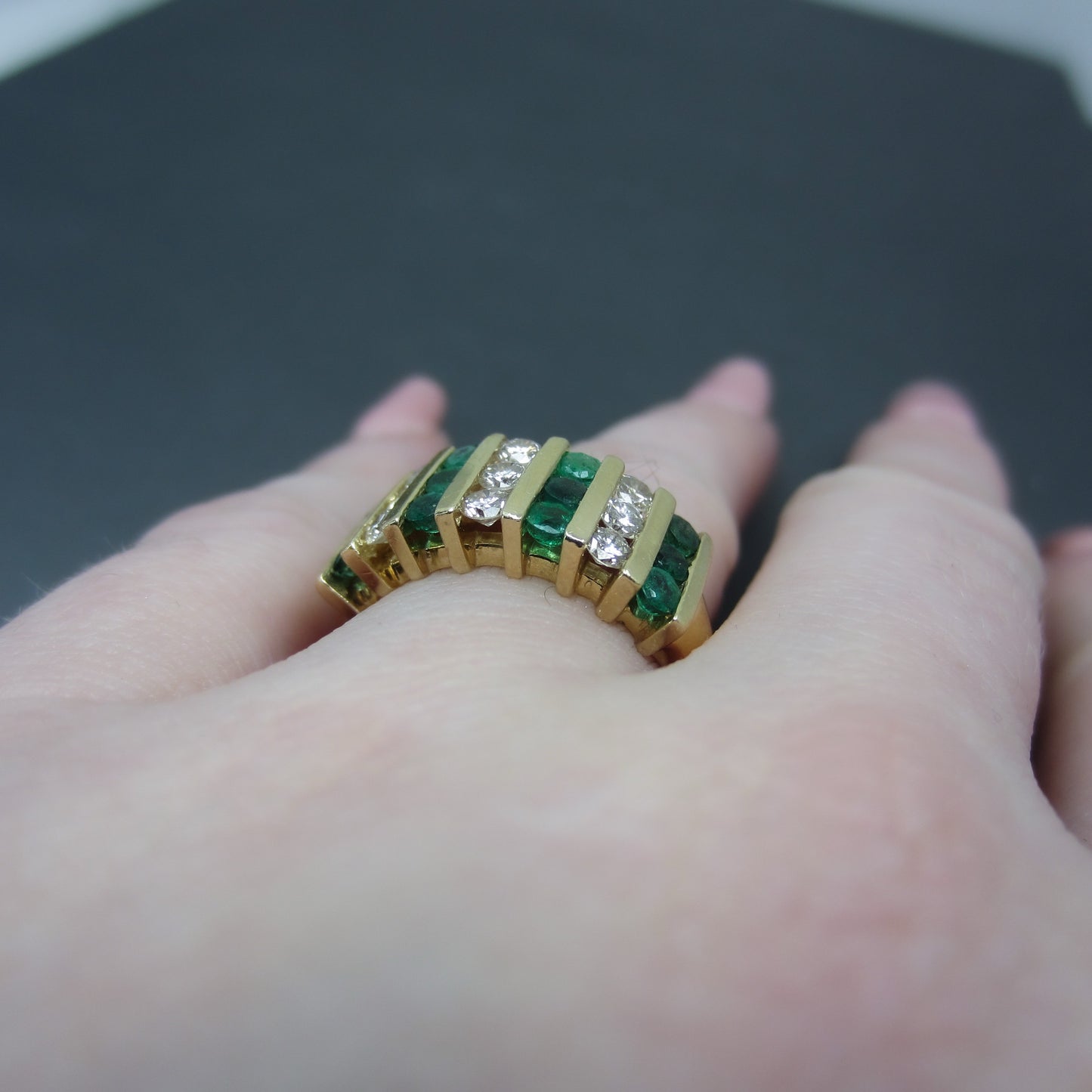 Vintage Emerald and Diamond Wide Band 14k c. 1990