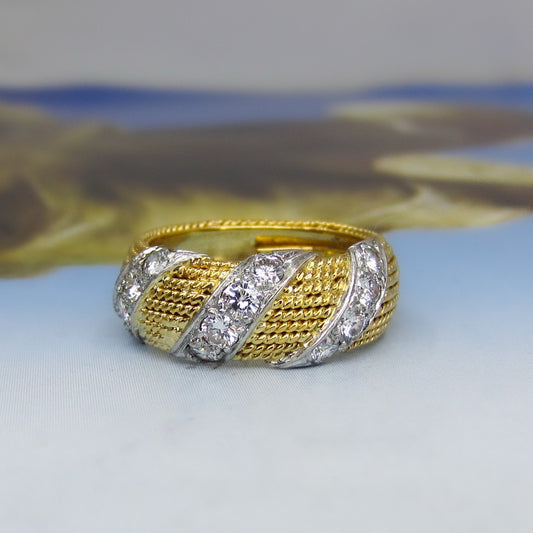 Vintage Mid-Century Wide Diamond Band 18k, size 7 c. 1960