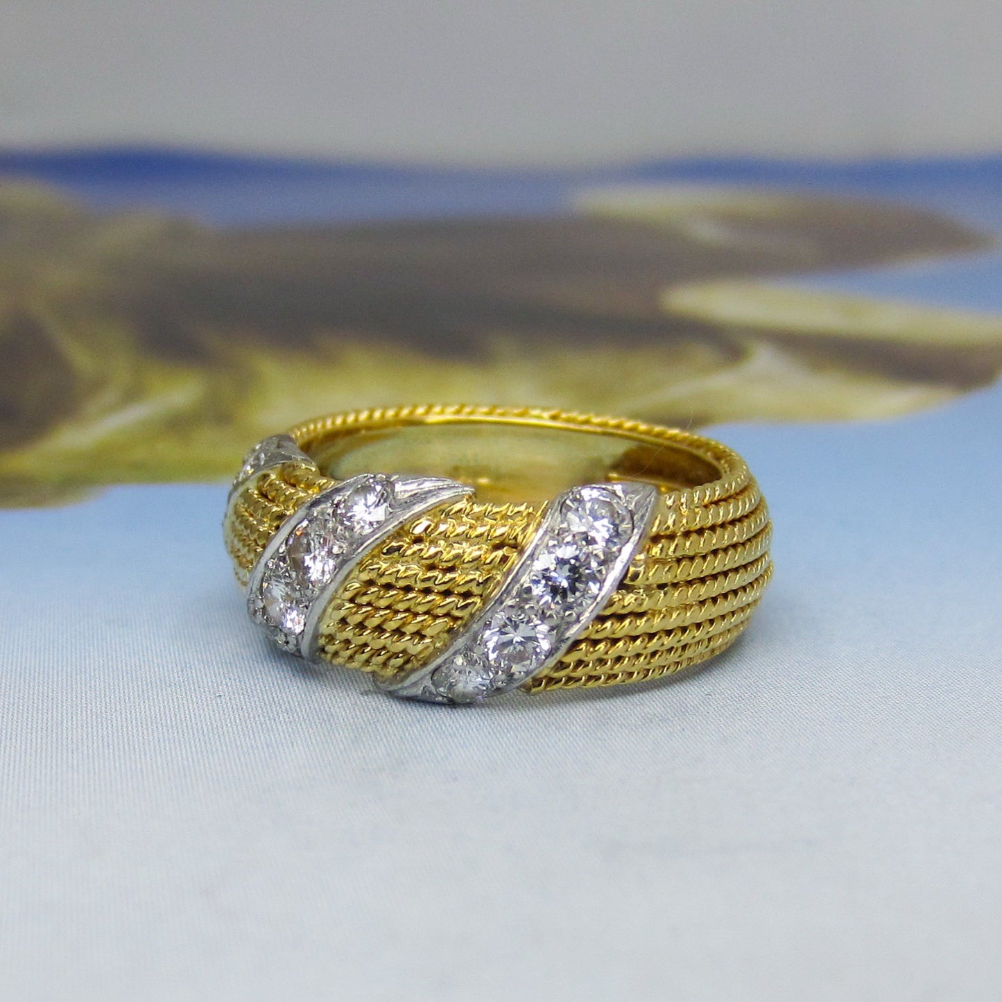 Vintage Mid-Century Wide Diamond Band 18k, size 7 c. 1960