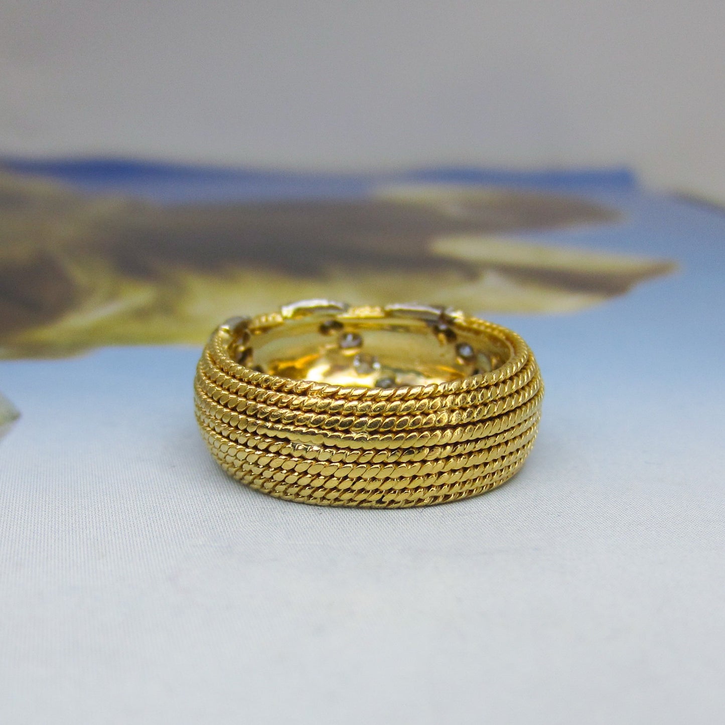 Vintage Mid-Century Wide Diamond Band 18k, size 7 c. 1960