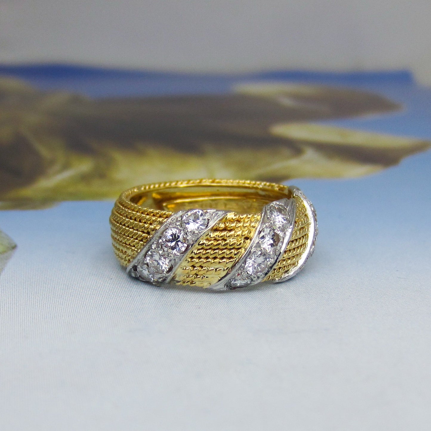 Vintage Mid-Century Wide Diamond Band 18k, size 7 c. 1960