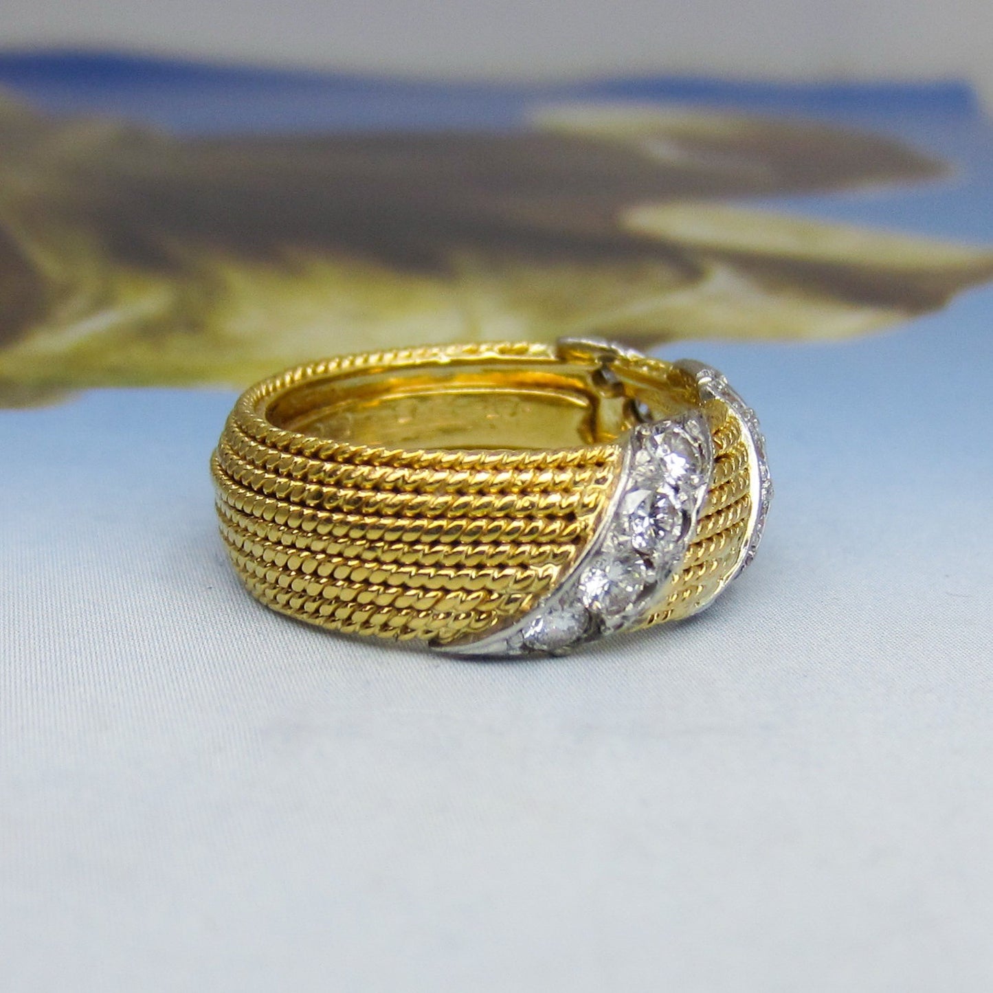 Vintage Mid-Century Wide Diamond Band 18k, size 7 c. 1960