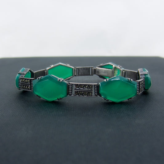 SOLD--Art Deco Chalcedony and Marcasite Bracelet Sterling c. 1930