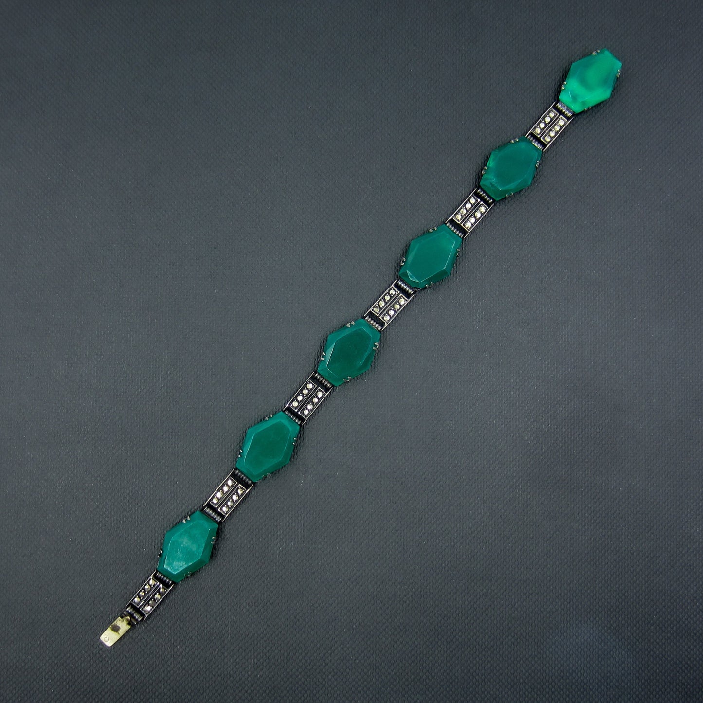 SOLD--Art Deco Chalcedony and Marcasite Bracelet Sterling c. 1930
