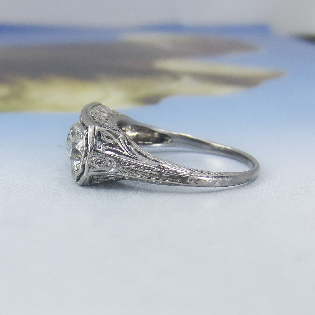 Stunning Art Deco Three Old Euro Diamond Ring Platinum c. 1920