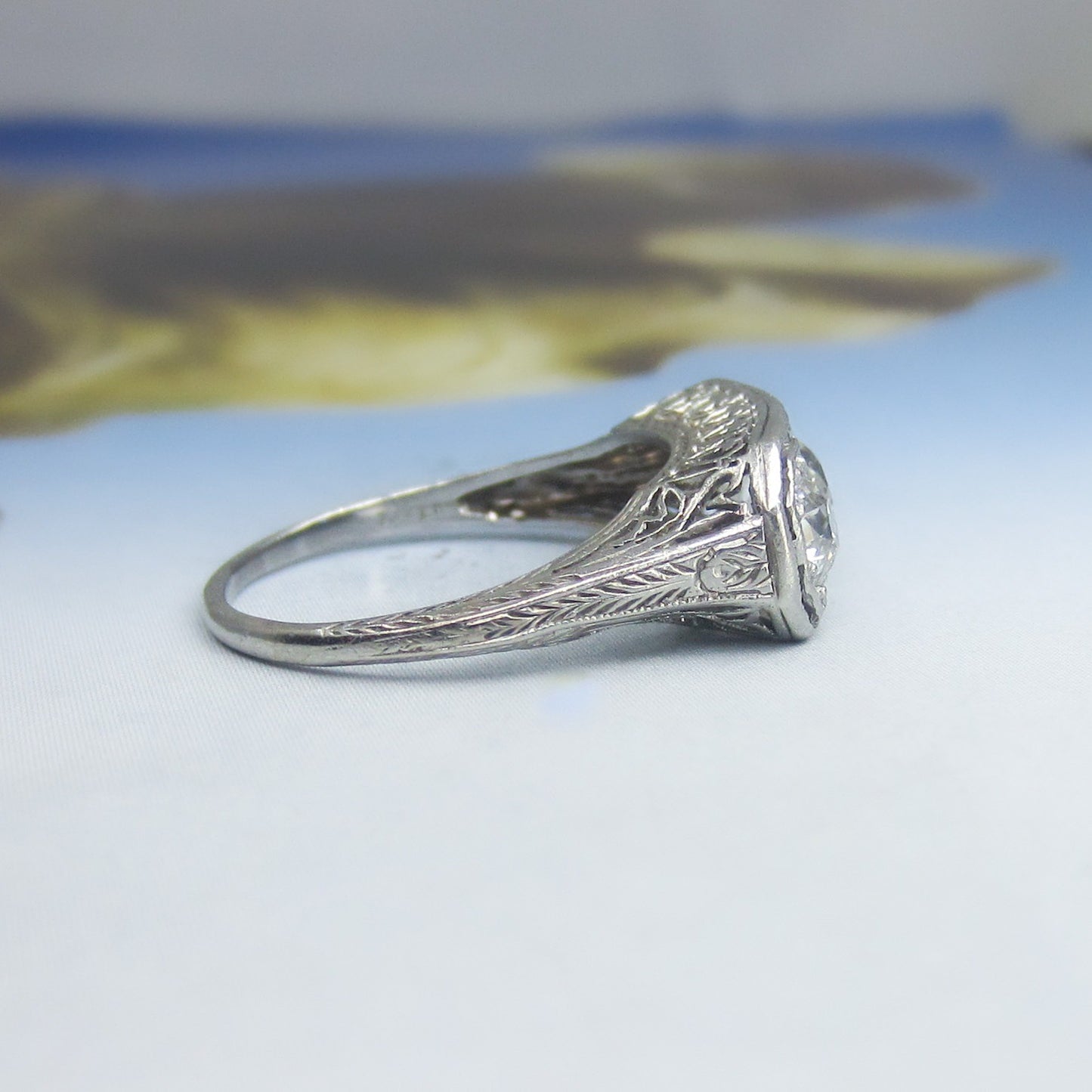 Stunning Art Deco Three Old Euro Diamond Ring Platinum c. 1920