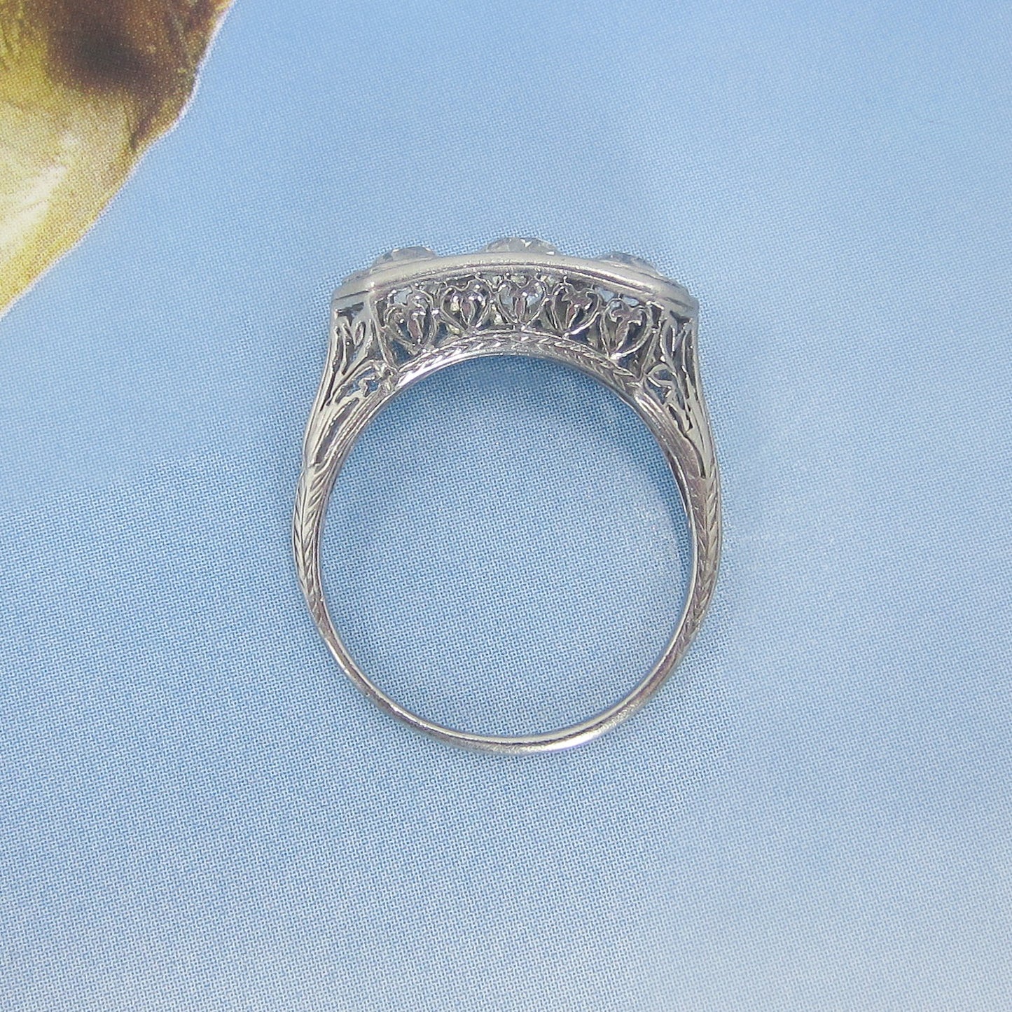 Stunning Art Deco Three Old Euro Diamond Ring Platinum c. 1920