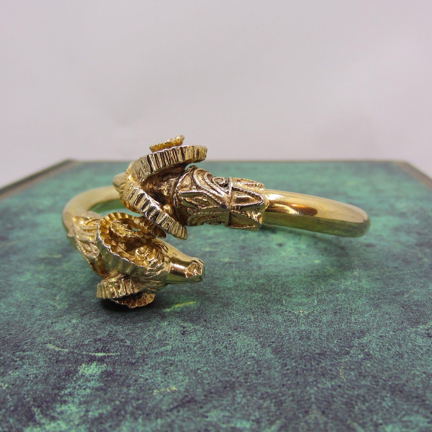 Vintage Hinged Rams Head Bangle Gilt Sterling c. 1990