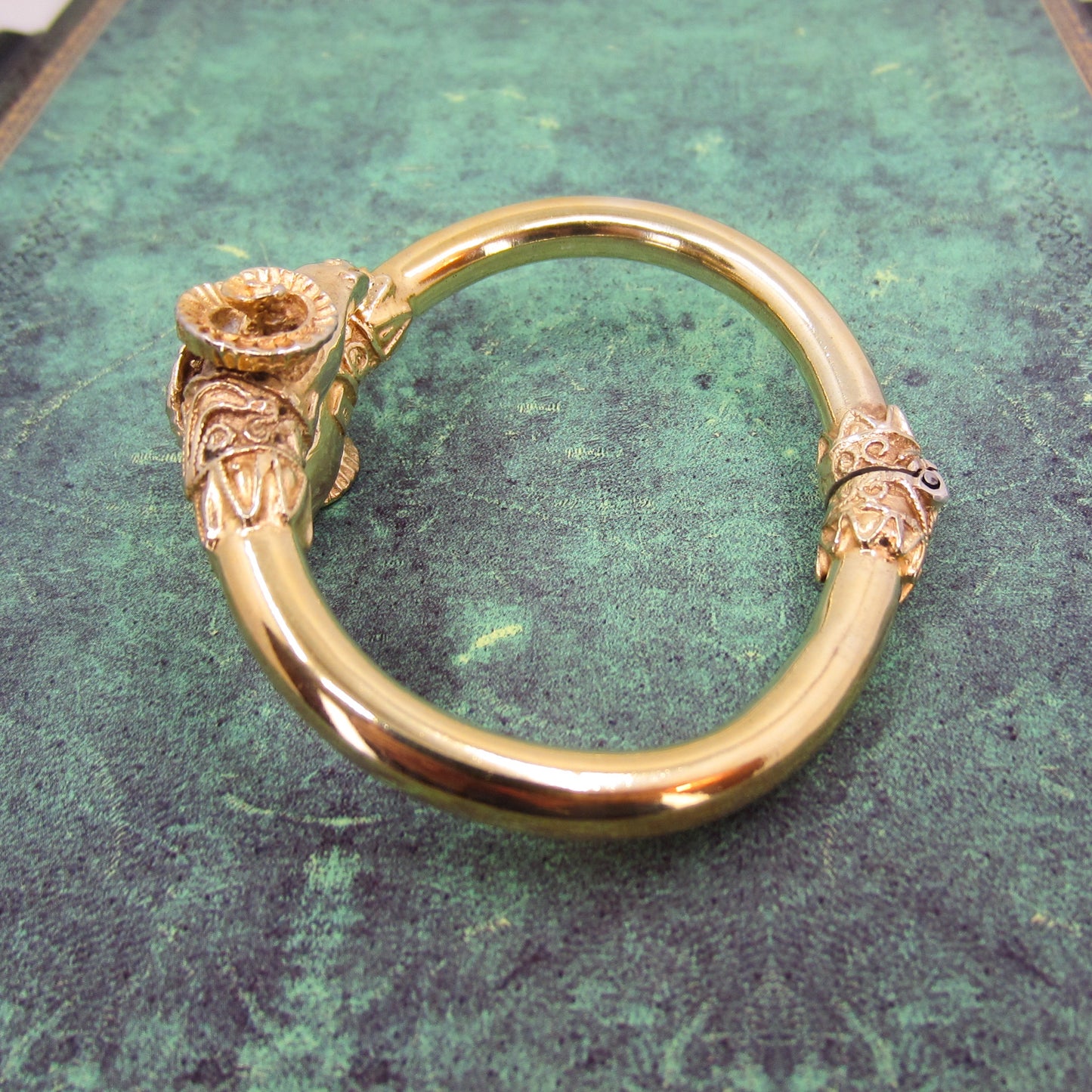 Vintage Hinged Rams Head Bangle Gilt Sterling c. 1990