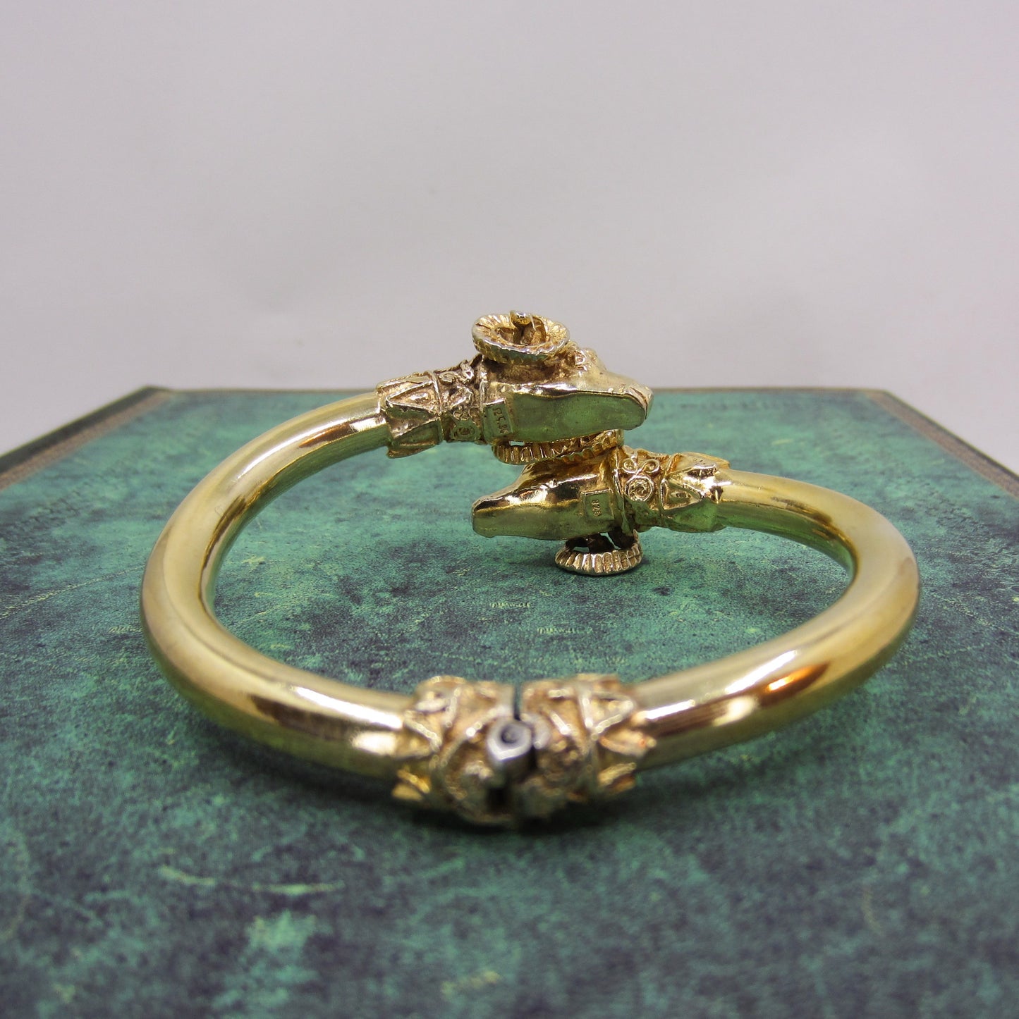 Vintage Hinged Rams Head Bangle Gilt Sterling c. 1990